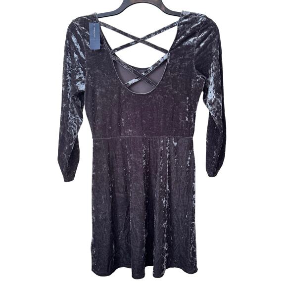 American Eagle Green Gray Velour Mini Skater Dress Women's Large Open Back Y2K - Picture 2 of 9